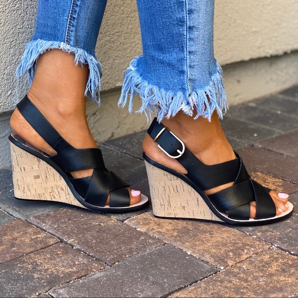 Woven Genuine Leather Cork Wedge Sling Sandal - Picture 6 of 11